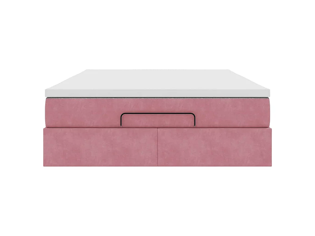 Estructura cama otomana con colchón terciopelo rosa 140x190 cm