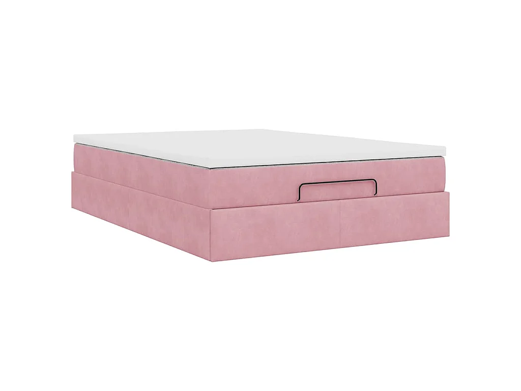 Estructura cama otomana con colchón terciopelo rosa 140x190 cm