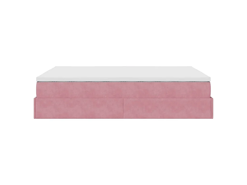 Estructura cama otomana con colchón terciopelo rosa 140x190 cm