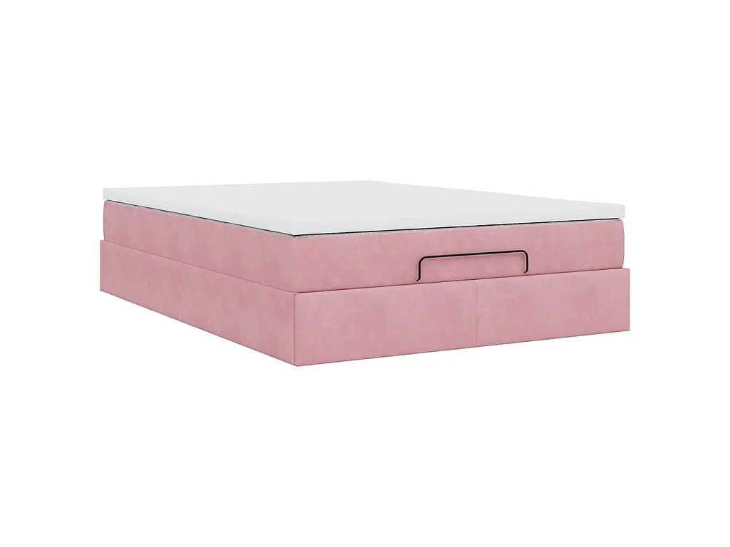 Estructura cama otomana con colchón terciopelo rosa 140x190 cm