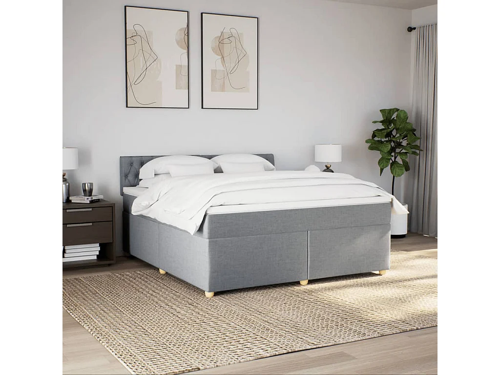 Boxspring met matras stof lichtgrijs 180x200 cm