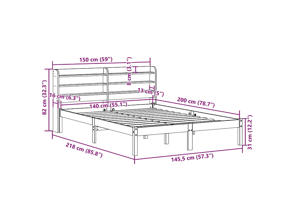 Cadre de lit sans matelas blanc 140x200 cm bois de pin massif