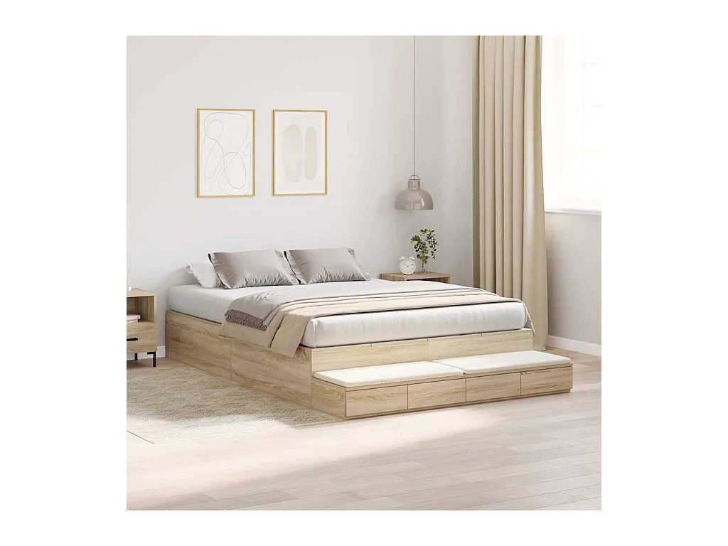 Cadre de lit avec rangement avec tiroir Chêne Sonoma 150 cm