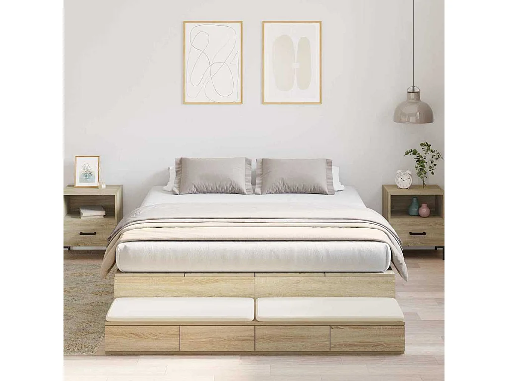 Opbergbedframe met lade Sonoma Eiken 150 cm Bewerkt hout