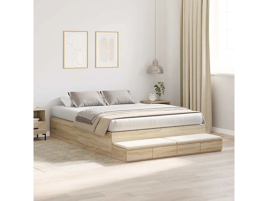 Opbergbedframe met lade Sonoma Eiken 150 cm Bewerkt hout