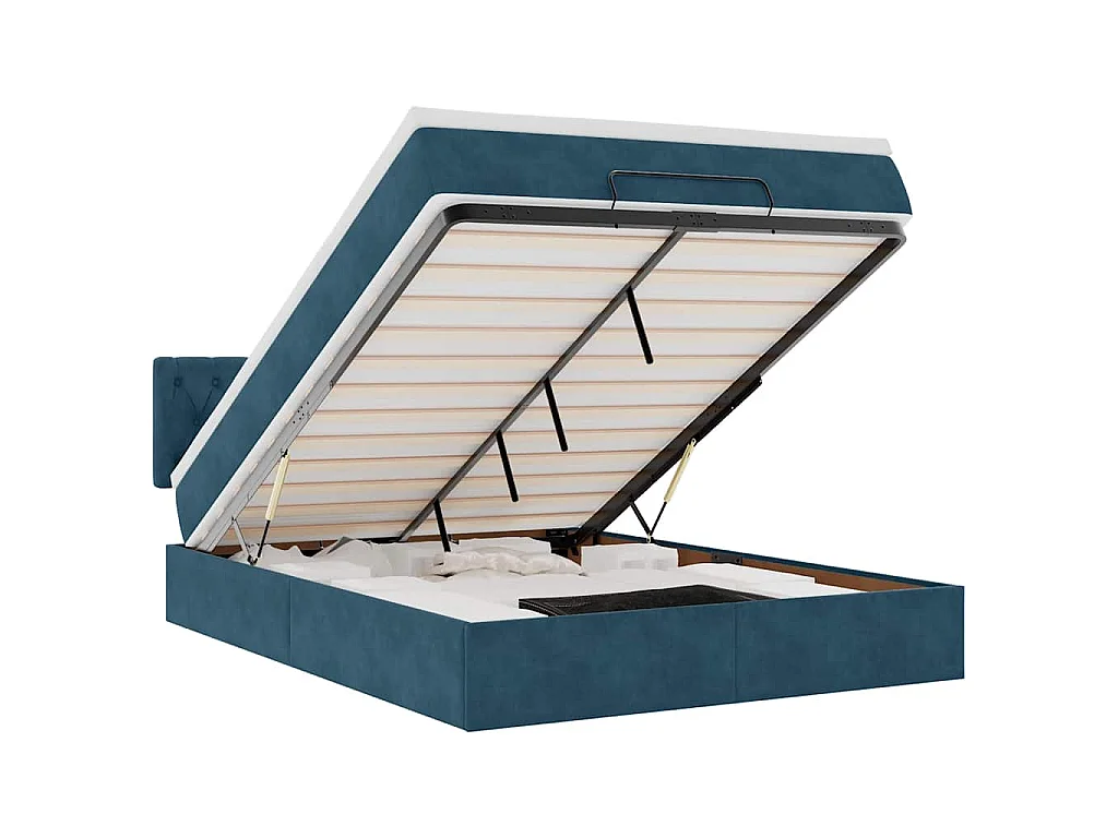 Cadre de lit ottoman avec matelas bleu foncé 140x190 cm velours
