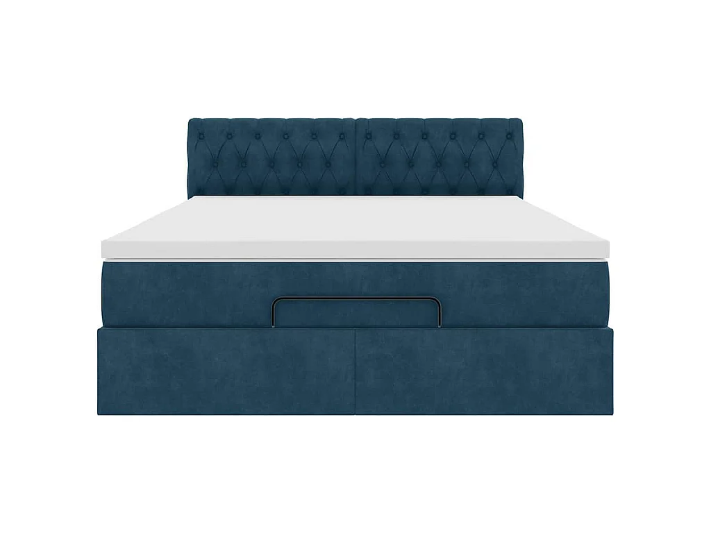 Cadre de lit ottoman avec matelas bleu foncé 140x190 cm velours