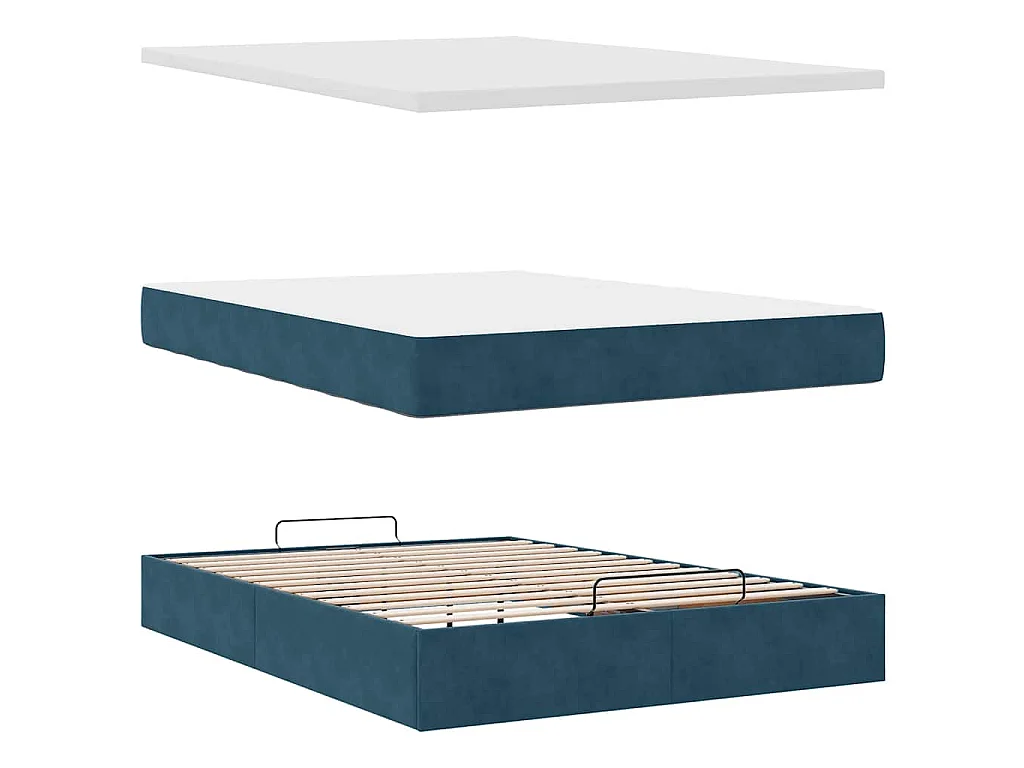 Cadre de lit ottoman avec matelas bleu foncé 140x190 cm velours