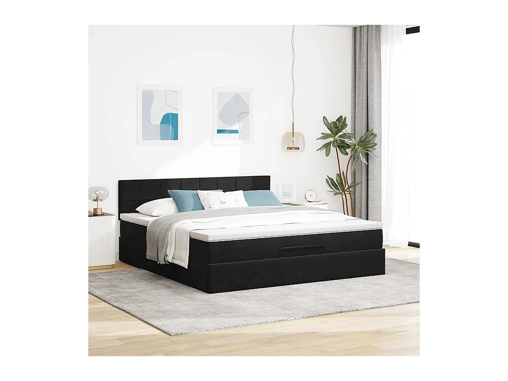 Ottoman-Bett mit Matratze & LEDs Schwarz 180x200 cm Samt