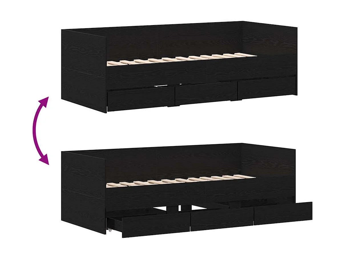 Dagbed met hoofdeinde Zwart Eiken 90 x 200 cm Bewerkt hout