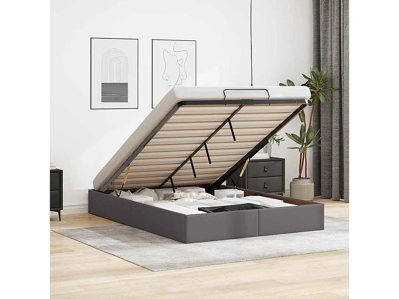 Ottoman-Bett ohne Matratze Grau 140x190 cm Kunstleder