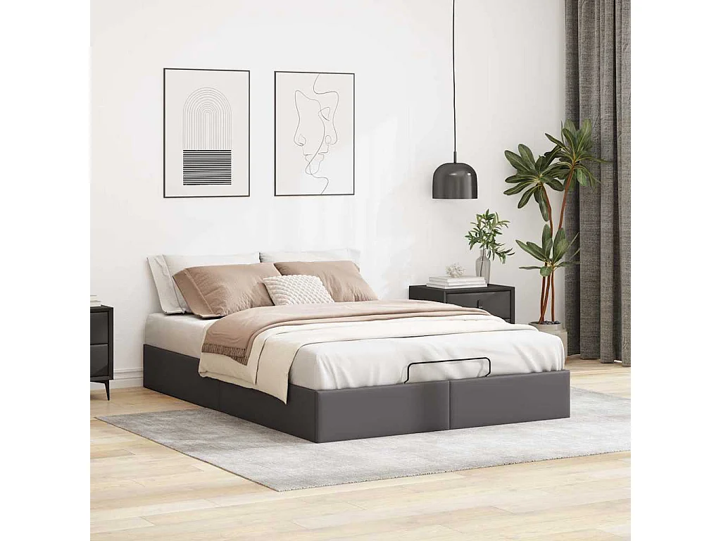 Ottoman-Bett ohne Matratze Grau 140x190 cm Kunstleder