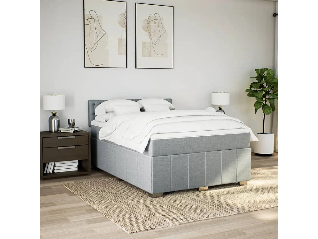 Boxspringbett mit Matratze Hellgrau 140x200 cm Stoff