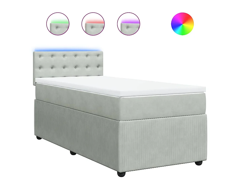 Cama box spring con colchón terciopelo gris claro 90x190 cm