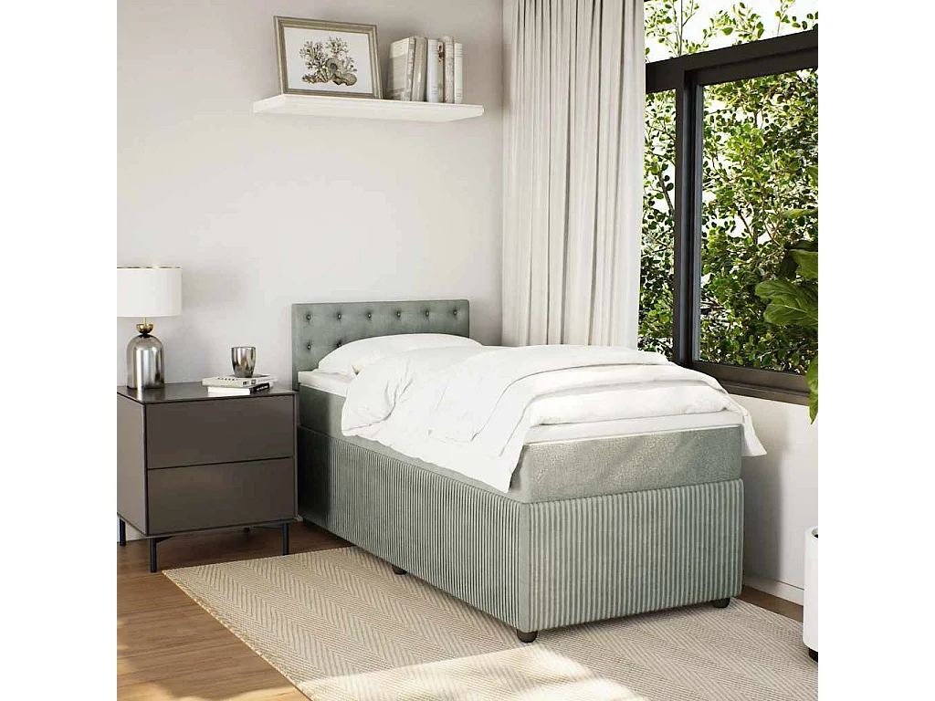 Cama box spring con colchón terciopelo gris claro 90x190 cm