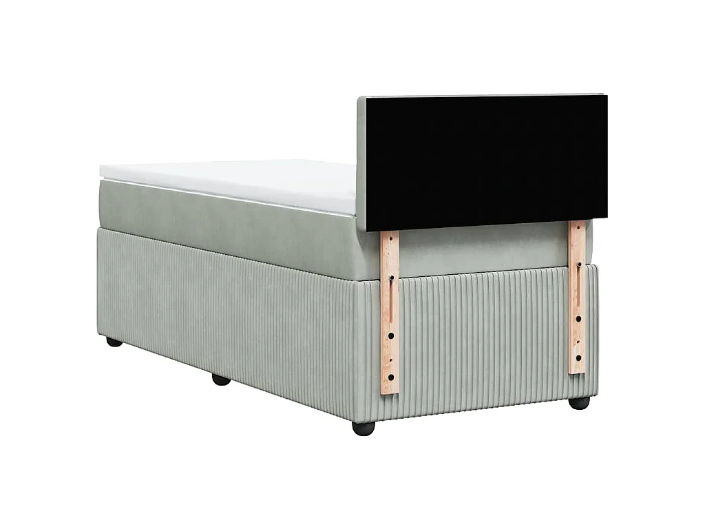 Cama box spring con colchón terciopelo gris claro 90x190 cm
