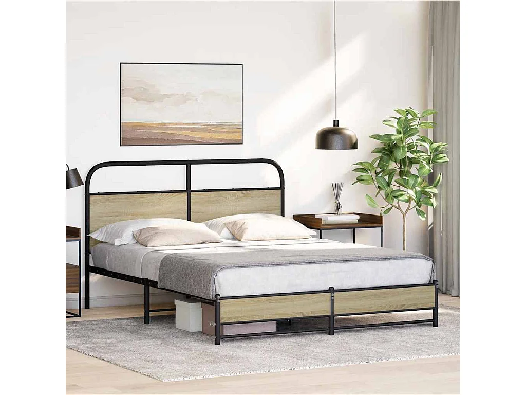 Cadre de lit en métal sans matelas chêne sonoma 160x200 cm