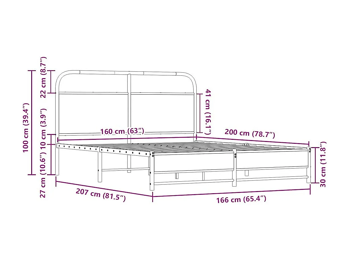 Estrutura de cama sem colchão 160x200cm metal carvalho sonoma