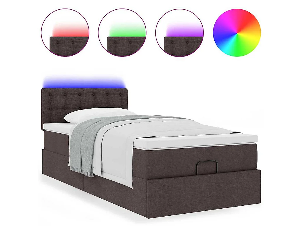 Pouf Letto con Materasso Marrone Scuro 100x200 cm in Tessuto