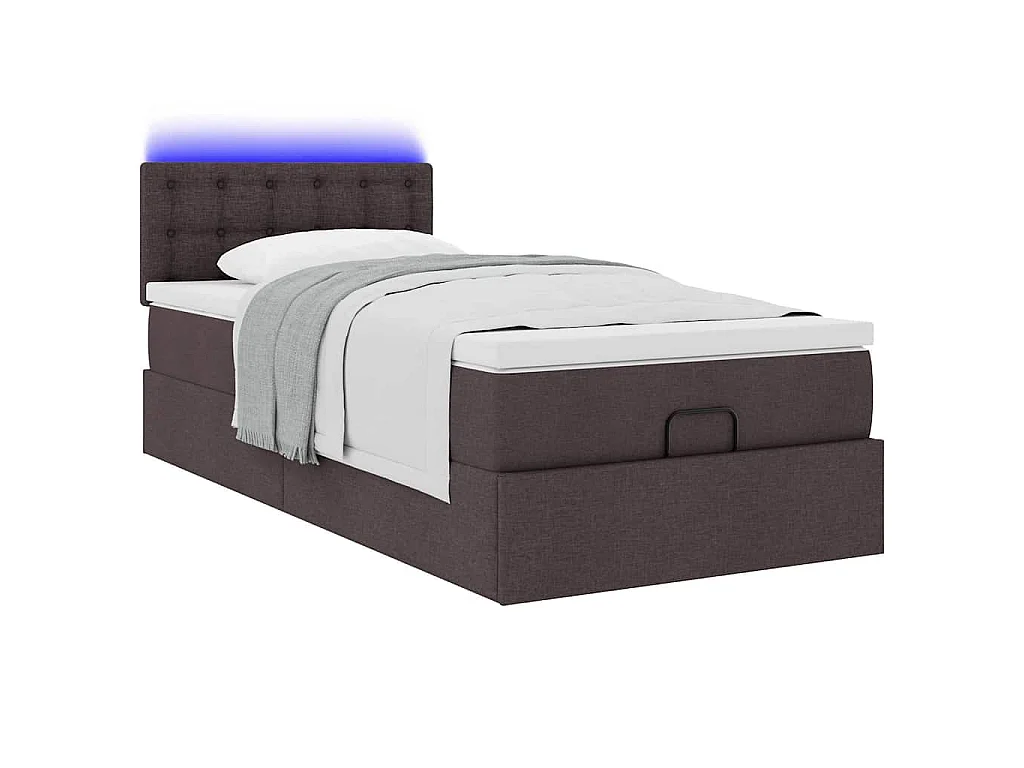 Pouf Letto con Materasso Marrone Scuro 100x200 cm in Tessuto