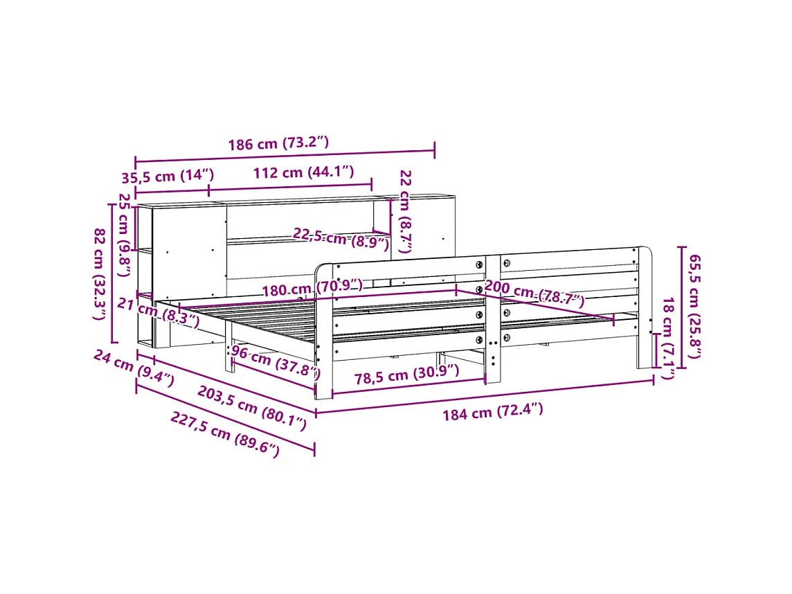 Cadre de lit sans matelas 180x200 cm bois massif de pin