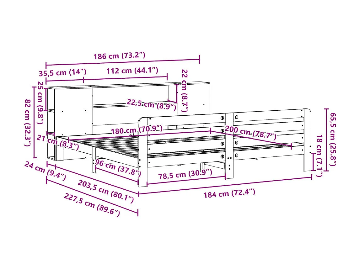Giroletto senza Materasso 180x200 cm in Legno Massello di Pino