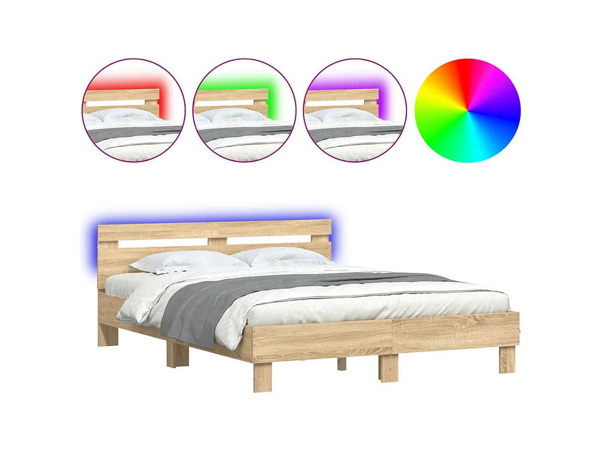 Cadre de lit avec LED sans matelas chêne sonoma 140x190 cm