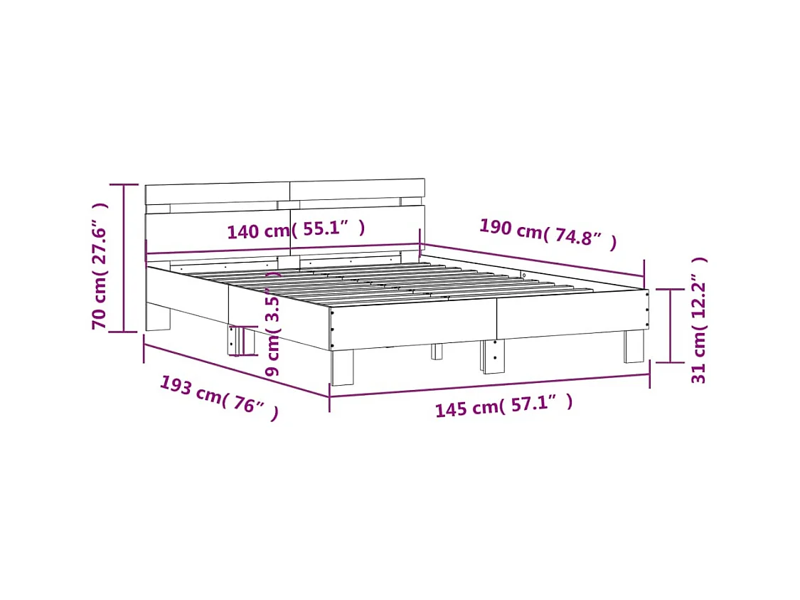 Cadre de lit avec LED sans matelas chêne sonoma 140x190 cm