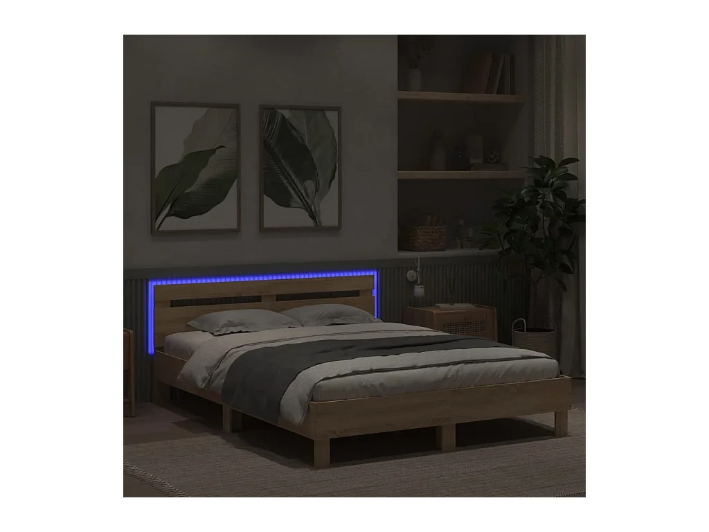Cadre de lit avec LED sans matelas chêne sonoma 140x190 cm