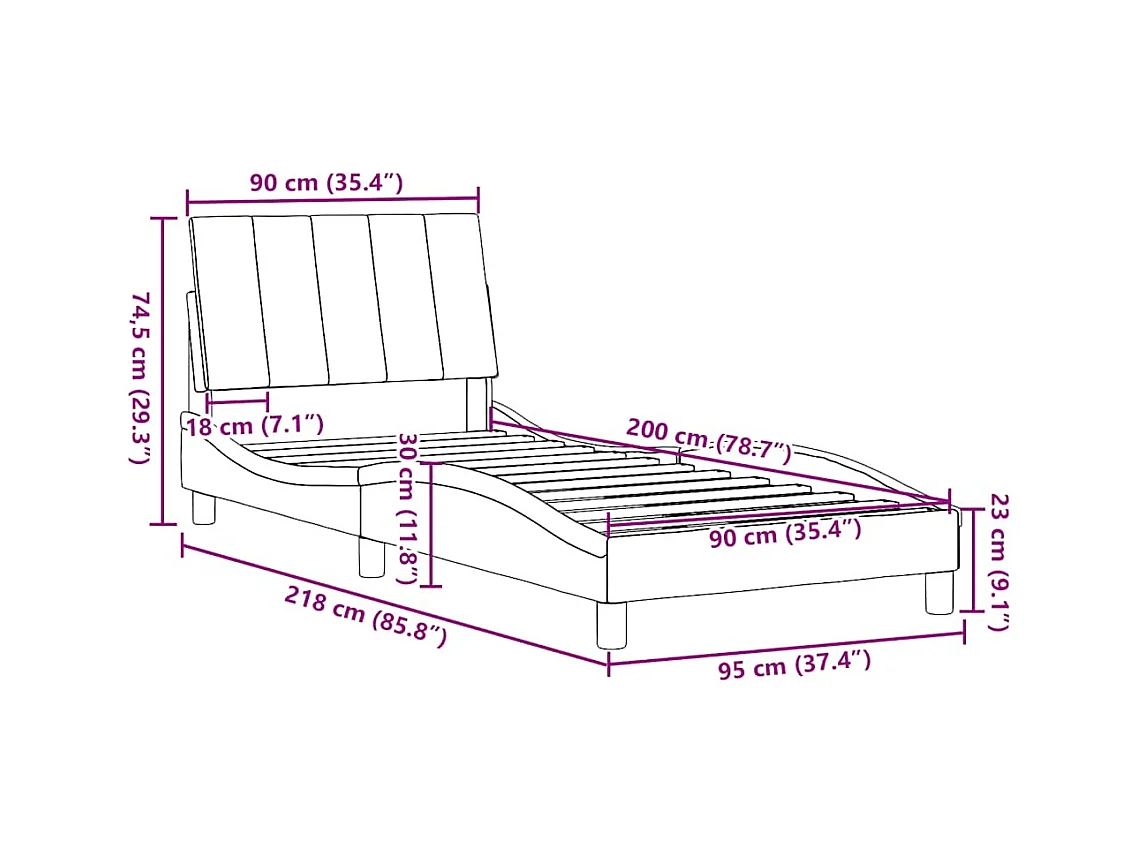 Cadre de lit sans matelas Hanko gris clair 90x200 cm tissu