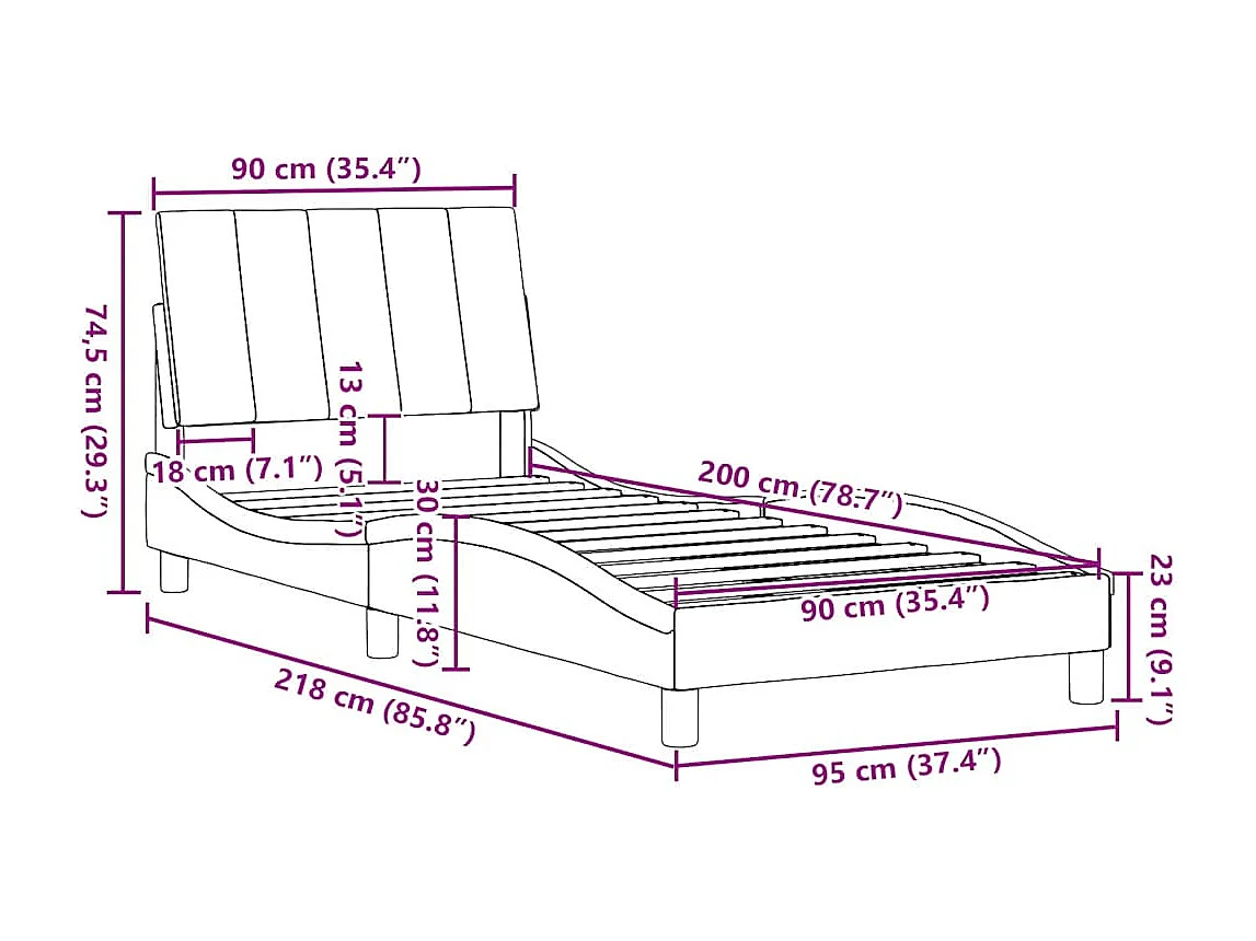 Cadre de lit sans matelas Hanko gris clair 90x200 cm tissu