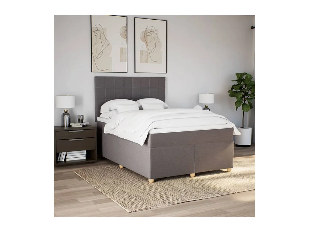 Sommier à lattes de lit avec matelas Taupe 140x190 cm Tissu