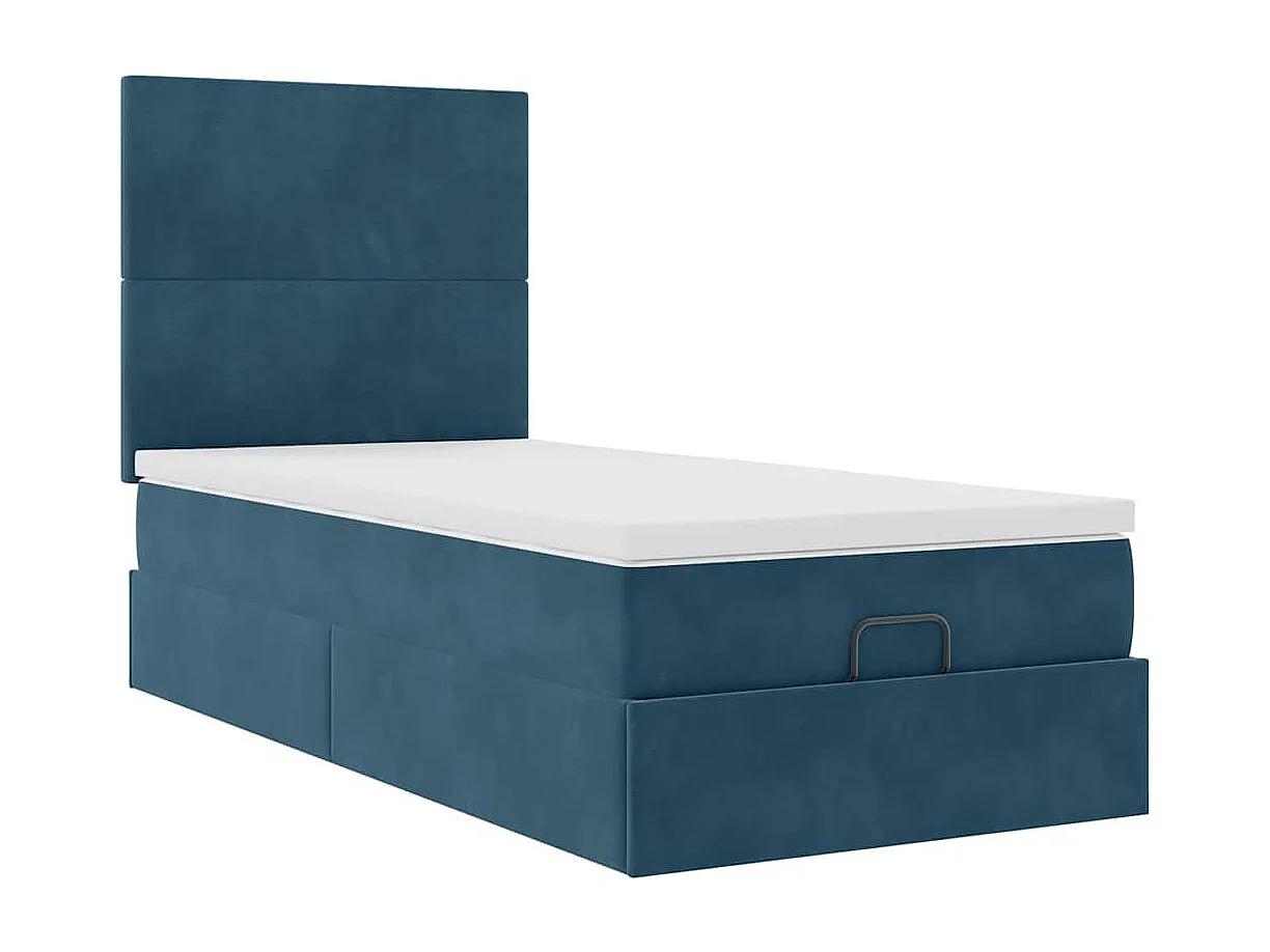 Cadre de lit ottoman avec matelas bleu foncé 90x190 cm velours