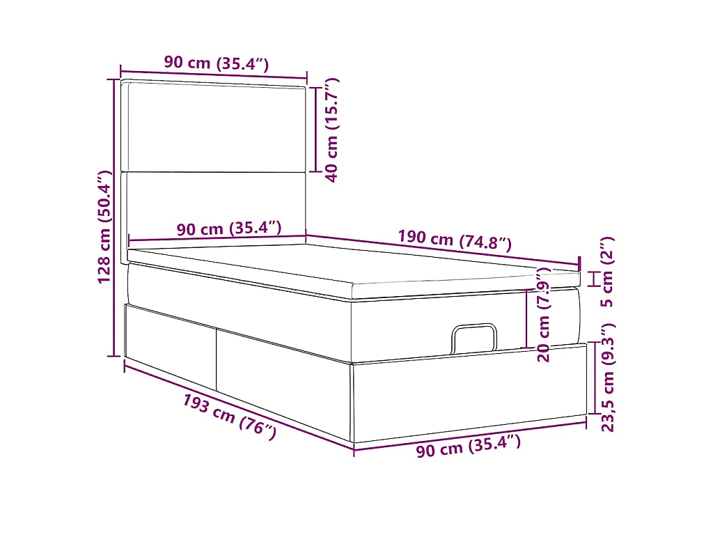 Ottoman-Bett mit Matratzen & LEDs Dunkelblau 90x190 cm Samt