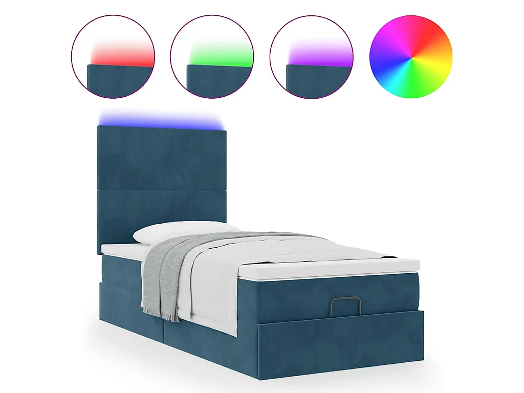 Ottoman-Bett mit Matratzen & LEDs Dunkelblau 90x190 cm Samt
