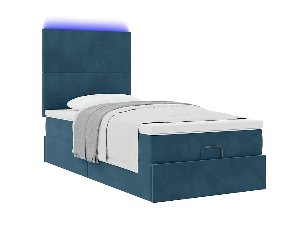 Ottoman-Bett mit Matratzen & LEDs Dunkelblau 90x190 cm Samt