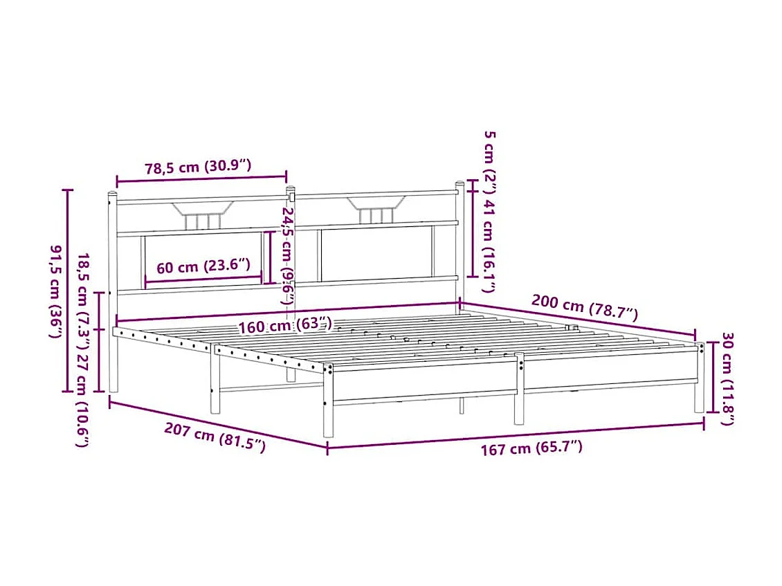 Cadre de lit sans matelas chêne sonoma 160x200 cm