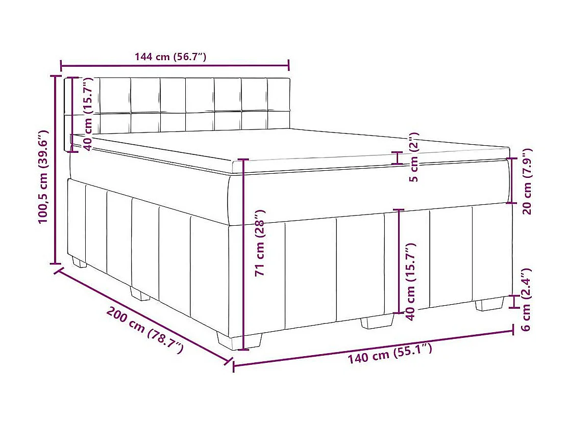 Cama box spring con colchón tela negro 140x200 cm