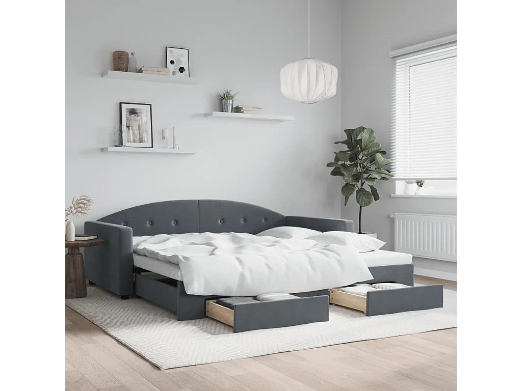 Slaapbank onderschuifbed lades 100x200 cm fluweel donkergrijs