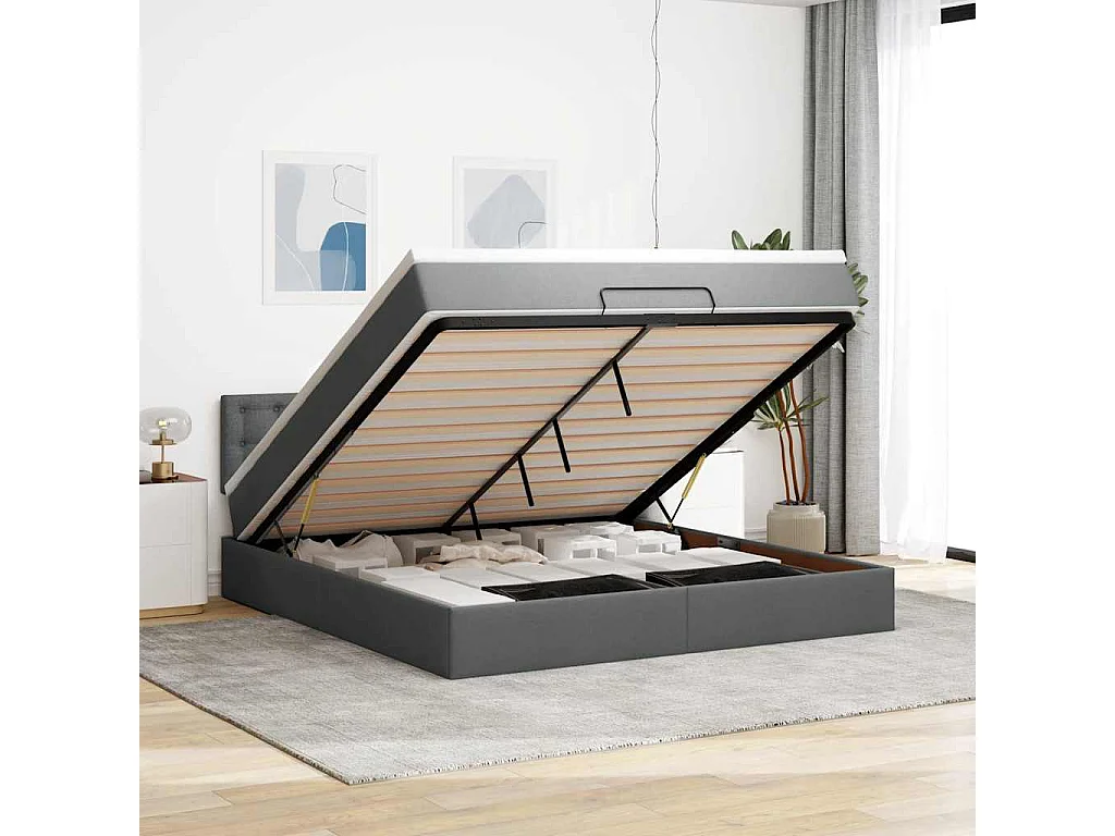 Ottoman bed met matras 160x200cm stof donkergrijs