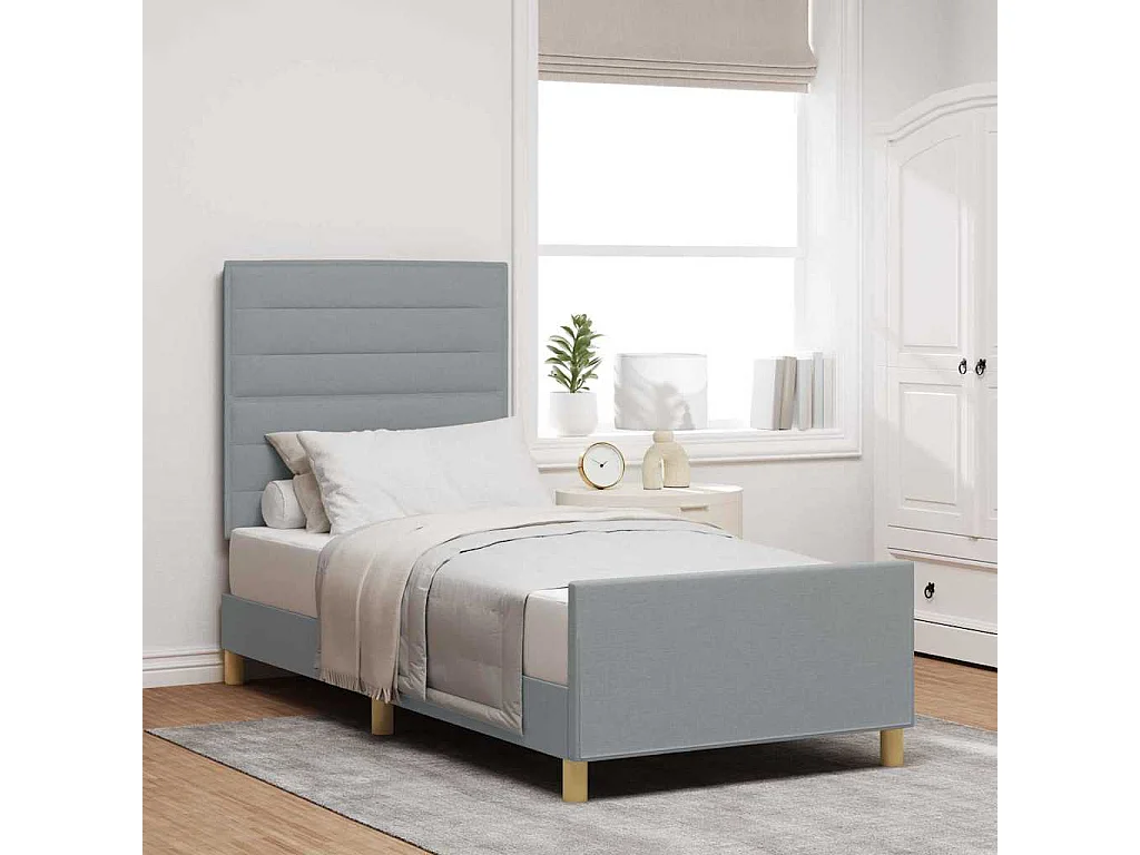 Cadre de lit avec tête de lit Gris clair 90 x 190 cm tissu