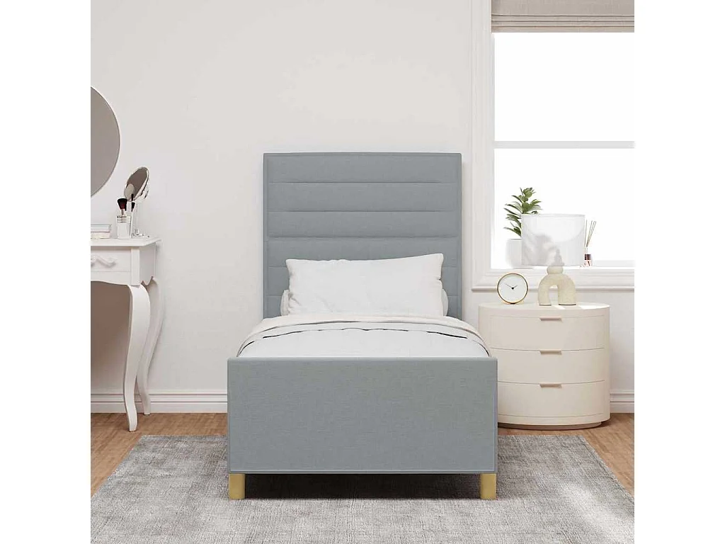 Cadre de lit avec tête de lit Gris clair 90 x 190 cm tissu