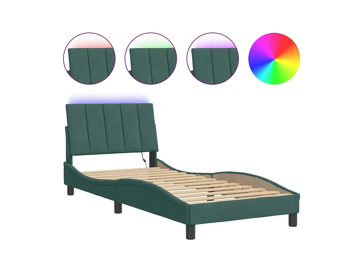 Cadre de lit avec LED sans matelas Hanko vert foncé 90x190 cm velours