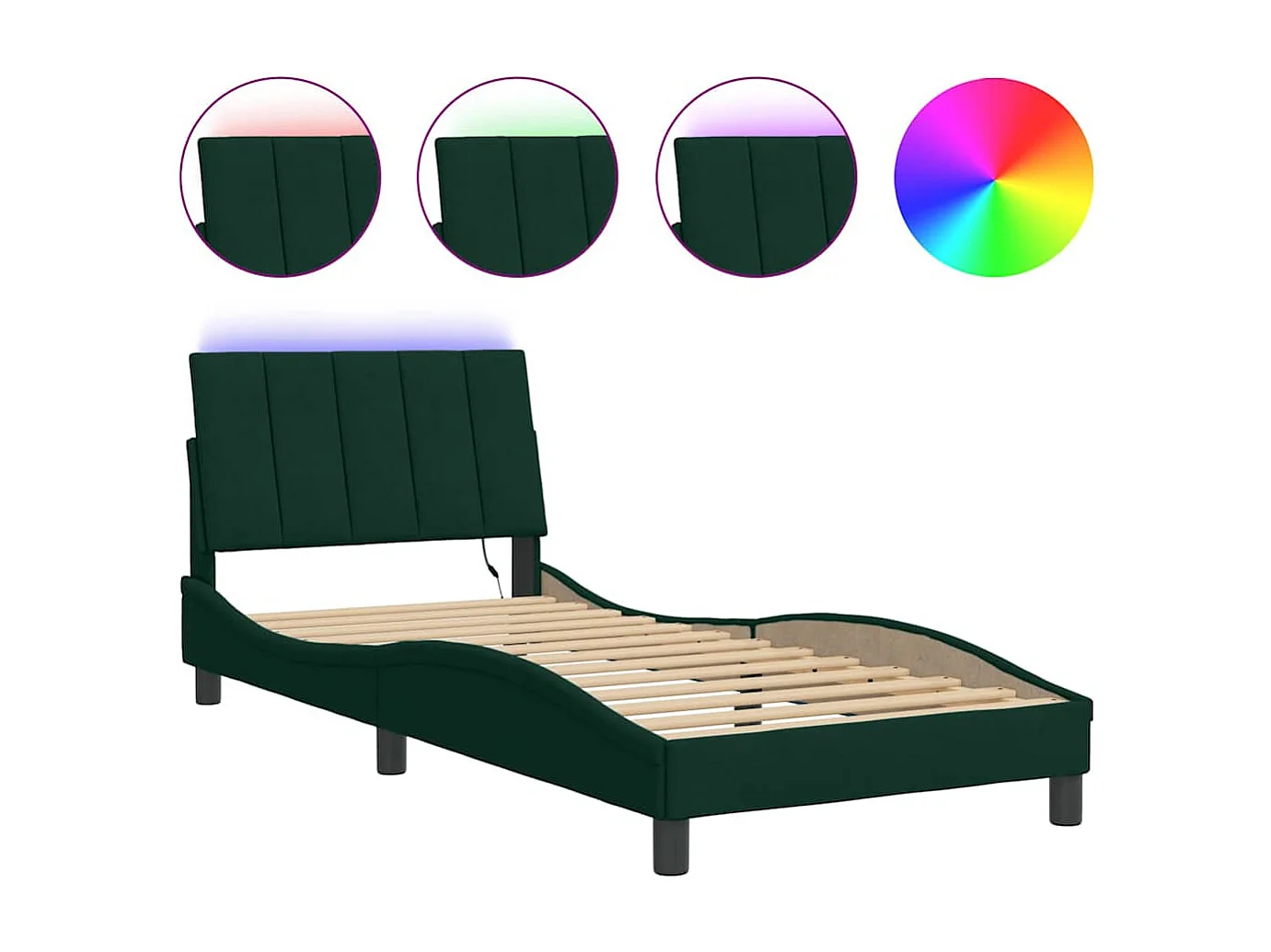 Bedframe met LED zonder matras "Hanko"  fluweel donkergroen 90x190 cm