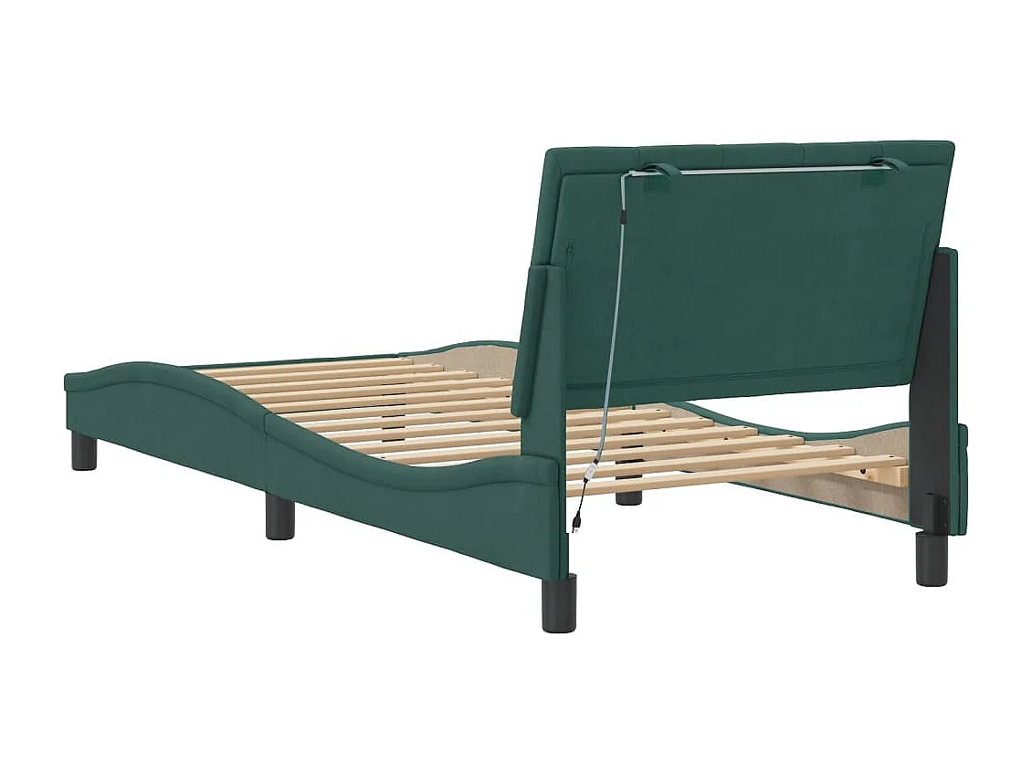 Bedframe met LED zonder matras "Hanko"  fluweel donkergroen 90x190 cm