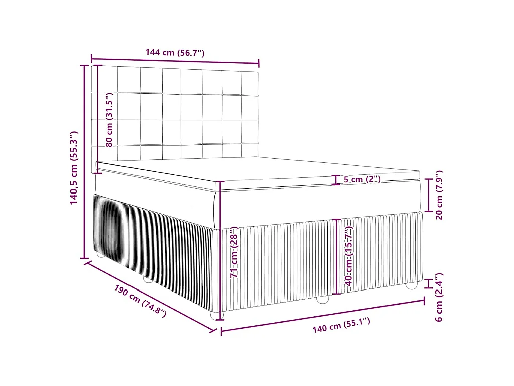 Boxspring met matras fluweel donkerblauw 140x190 cm