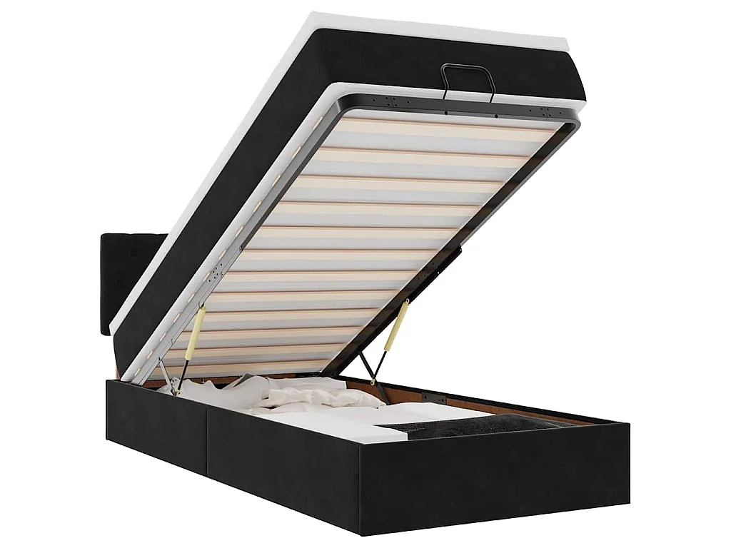 Ottoman-Bett mit Matratze & LEDs Schwarz 100x200 cm Samt