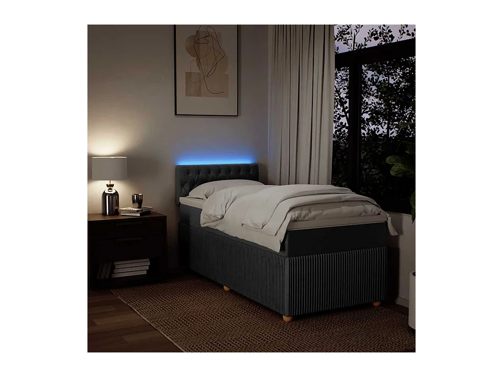 Boxspring met matras stof donkergrijs 90x200 cm