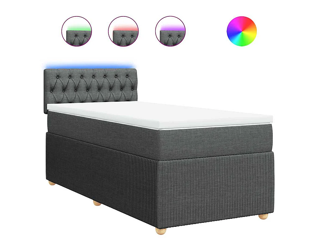 Cama box spring con colchón tela gris oscuro 90x200 cm