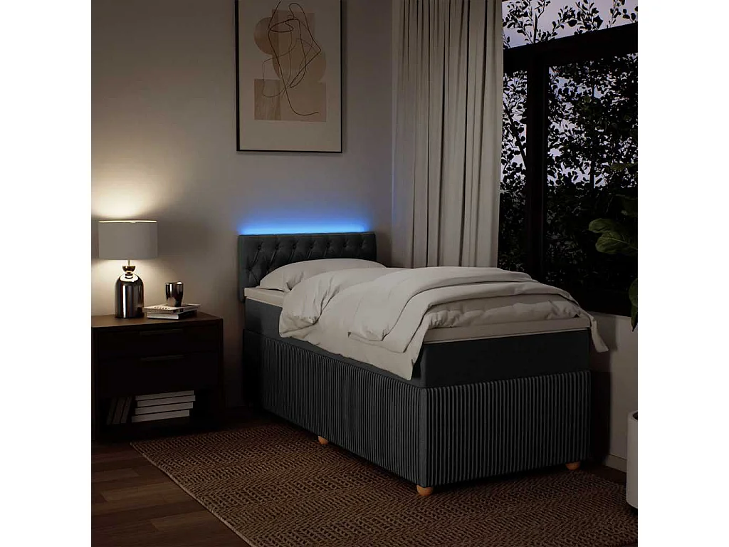 Cama box spring con colchón tela gris oscuro 90x200 cm